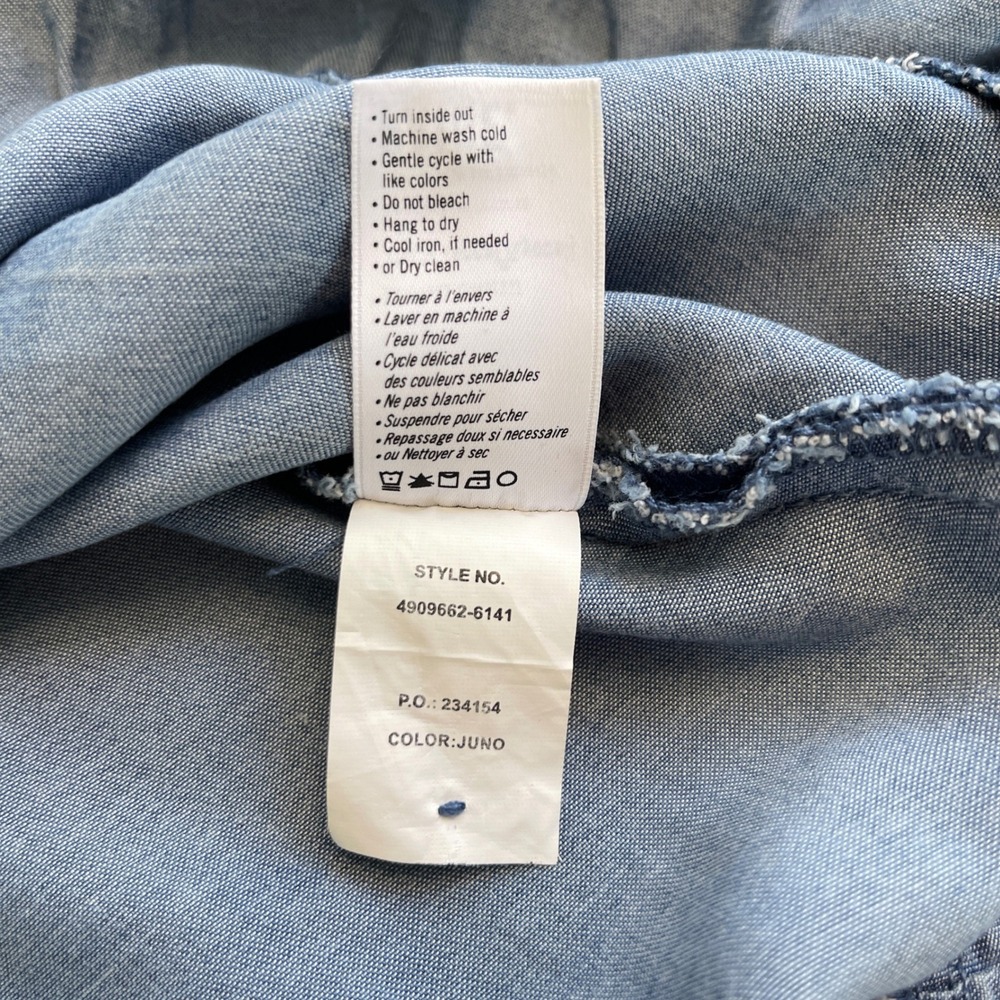 Paige Kendry Denim Wrap Ruffle Dress Juno Chambray Western Boho Womens M Blue - Picture 16 of 16